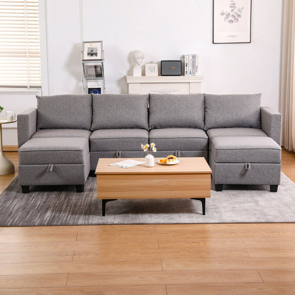 English Elm Convertible Modular U-shaped Sectional with Hidden Storage and Terry Fabric Seating W2791S00011
