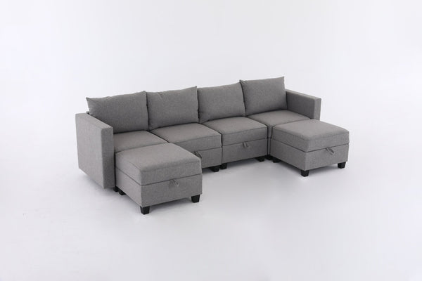 English Elm Convertible Modular U-shaped Sectional with Hidden Storage and Terry Fabric Seating W2791S00011