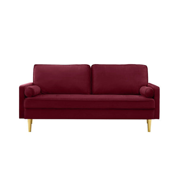 English Elm 65-inch Velvet Two-seater Sofa with Gold Legs for Compact Living Spaces Red W2795P321678
