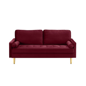English Elm 65-inch Velvet Two-seater Sofa with Gold Legs for Compact Living Spaces Red W2795P321678