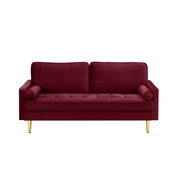 English Elm 65-inch Velvet Two-seater Sofa with Gold Legs for Compact Living Spaces Red W2795P321678