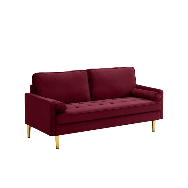English Elm 65-inch Velvet Two-seater Sofa with Gold Legs for Compact Living Spaces Red W2795P321678