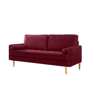English Elm 65-inch Velvet Two-seater Sofa with Gold Legs for Compact Living Spaces Red W2795P321678