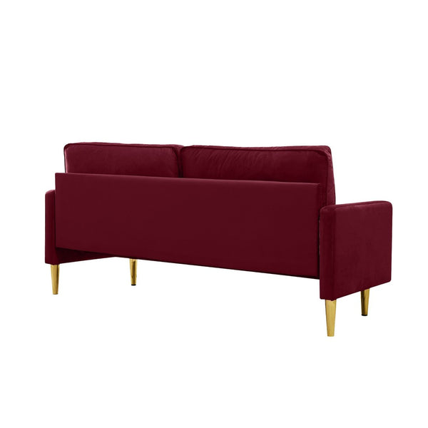 English Elm 65-inch Velvet Two-seater Sofa with Gold Legs for Compact Living Spaces Red W2795P321678