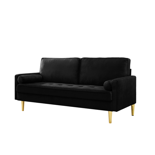 English Elm 65-inch Velvet Two-seater Sofa with Gold Legs for Compact Living Spaces Black W2795P321679