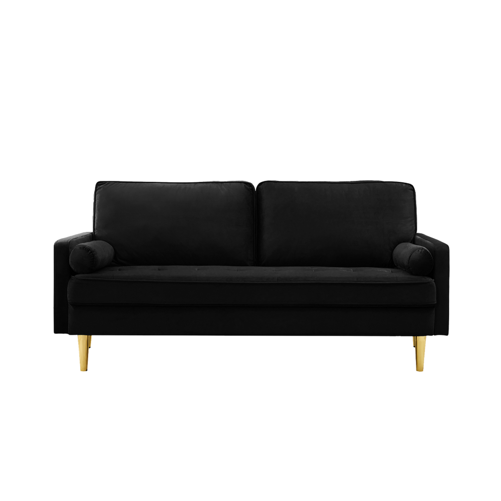English Elm 65-inch Velvet Two-seater Sofa with Gold Legs for Compact Living Spaces Black W2795P321679