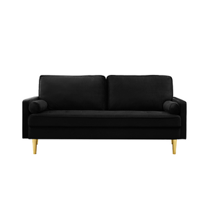 English Elm 65-inch Velvet Two-seater Sofa with Gold Legs for Compact Living Spaces Black W2795P321679
