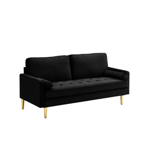 English Elm 65-inch Velvet Two-seater Sofa with Gold Legs for Compact Living Spaces Black W2795P321679