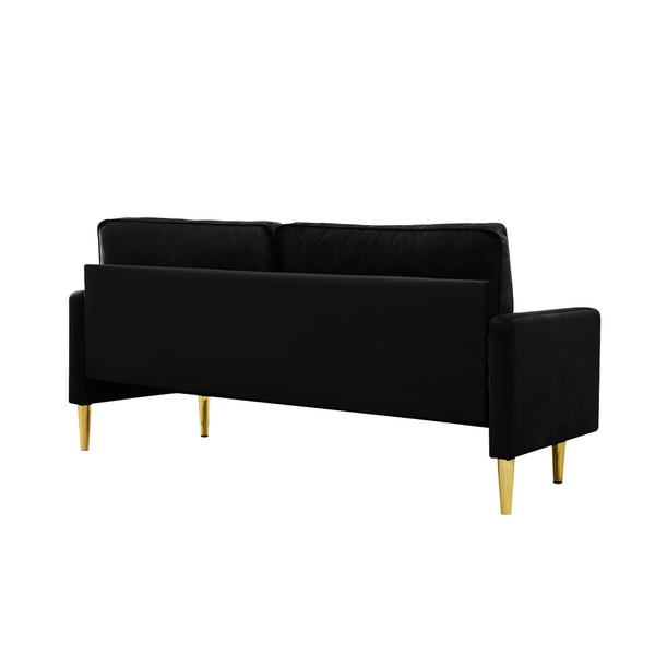 English Elm 65-inch Velvet Two-seater Sofa with Gold Legs for Compact Living Spaces Black W2795P321679