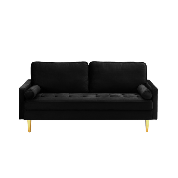 English Elm 65-inch Velvet Two-seater Sofa with Gold Legs for Compact Living Spaces Black W2795P321679