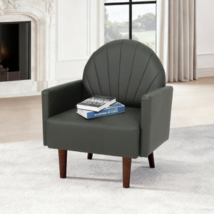 English Elm A Shell Shaped Pu Leather Accent Chair with Sculpted Back and Solid Wood Legs Dark Green W2795P400012
