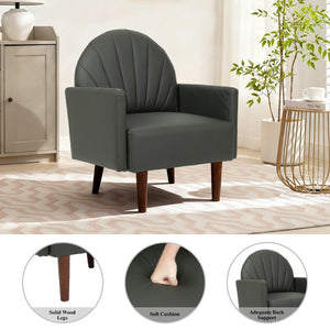 English Elm A Shell Shaped Pu Leather Accent Chair with Sculpted Back and Solid Wood Legs Dark Green W2795P400012