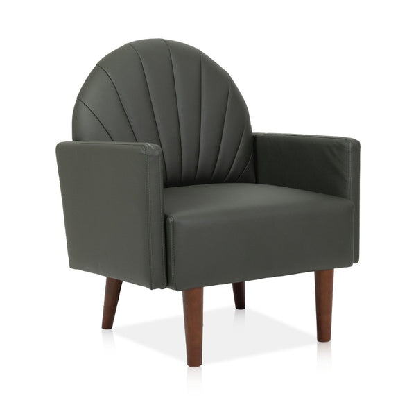 English Elm A Shell Shaped Pu Leather Accent Chair with Sculpted Back and Solid Wood Legs Dark Green W2795P400012