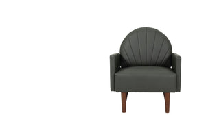 English Elm A Shell Shaped Pu Leather Accent Chair with Sculpted Back and Solid Wood Legs Dark Green W2795P400012