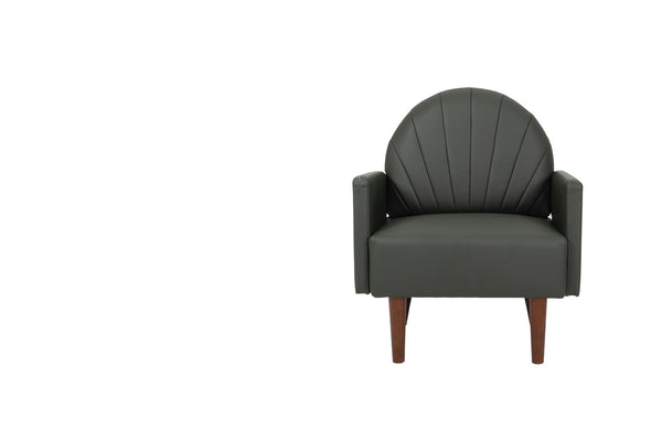 English Elm A Shell Shaped Pu Leather Accent Chair with Sculpted Back and Solid Wood Legs Dark Green W2795P400012