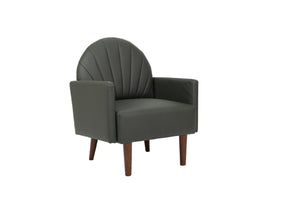 English Elm A Shell Shaped Pu Leather Accent Chair with Sculpted Back and Solid Wood Legs Dark Green W2795P400012