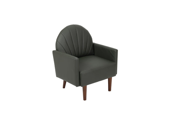 English Elm A Shell Shaped Pu Leather Accent Chair with Sculpted Back and Solid Wood Legs Dark Green W2795P400012