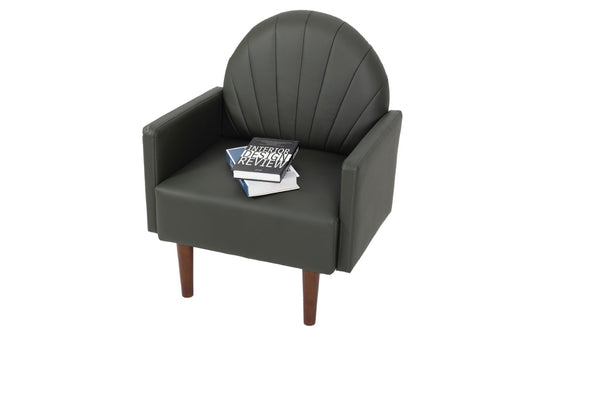 English Elm A Shell Shaped Pu Leather Accent Chair with Sculpted Back and Solid Wood Legs Dark Green W2795P400012