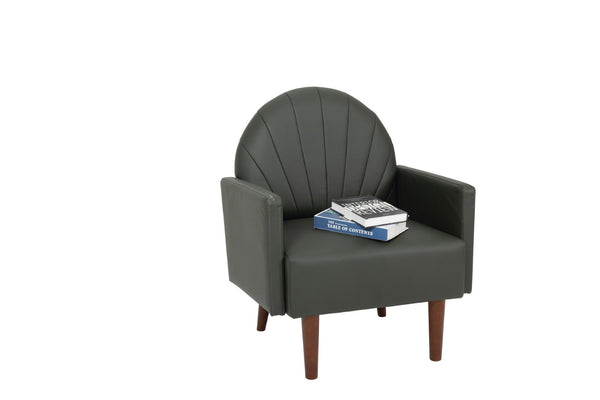 English Elm A Shell Shaped Pu Leather Accent Chair with Sculpted Back and Solid Wood Legs Dark Green W2795P400012