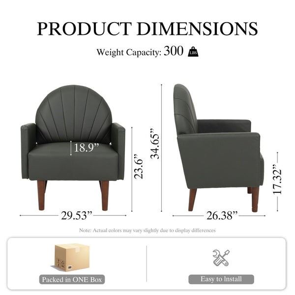 English Elm A Shell Shaped Pu Leather Accent Chair with Sculpted Back and Solid Wood Legs Dark Green W2795P400012