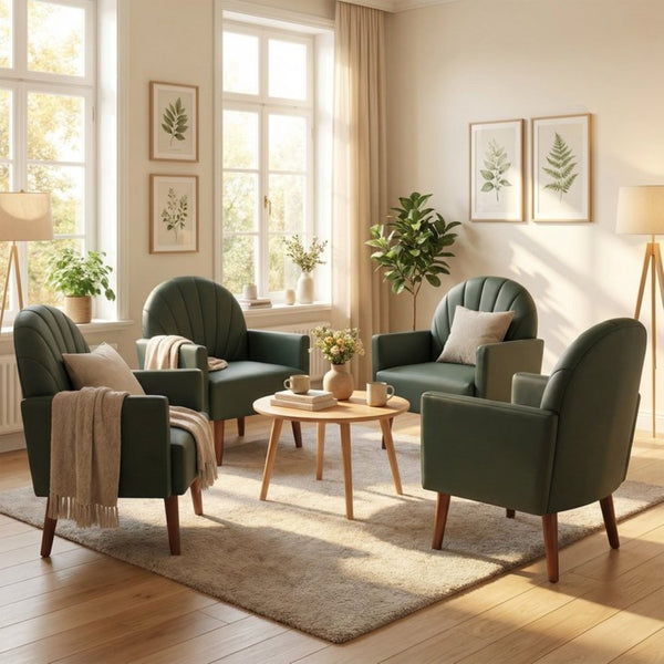 English Elm A Shell Shaped Pu Leather Accent Chair with Sculpted Back and Solid Wood Legs Dark Green W2795P400012