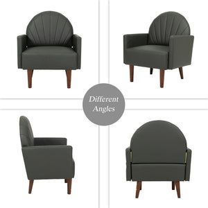 English Elm A Shell Shaped Pu Leather Accent Chair with Sculpted Back and Solid Wood Legs Dark Green W2795P400012