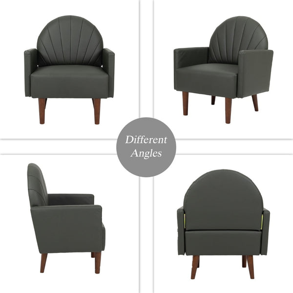 English Elm A Shell Shaped Pu Leather Accent Chair with Sculpted Back and Solid Wood Legs Dark Green W2795P400012
