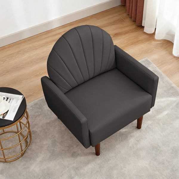 English Elm A Shell Shaped Pu Leather Accent Chair with Sculpted Back and Solid Wood Legs Dark Brown W2795P400013
