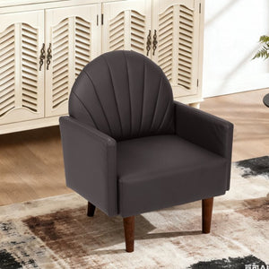 English Elm A Shell Shaped Pu Leather Accent Chair with Sculpted Back and Solid Wood Legs Dark Brown W2795P400013