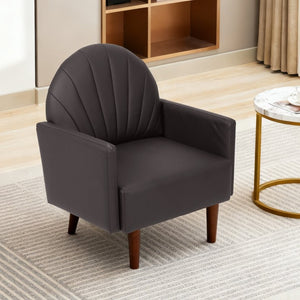 English Elm A Shell Shaped Pu Leather Accent Chair with Sculpted Back and Solid Wood Legs Dark Brown W2795P400013