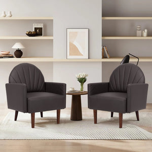 English Elm A Shell Shaped Pu Leather Accent Chair with Sculpted Back and Solid Wood Legs Dark Brown W2795P400013