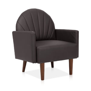 English Elm A Shell Shaped Pu Leather Accent Chair with Sculpted Back and Solid Wood Legs Dark Brown W2795P400013