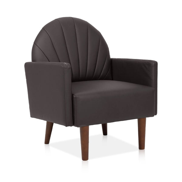 English Elm A Shell Shaped Pu Leather Accent Chair with Sculpted Back and Solid Wood Legs Dark Brown W2795P400013