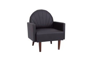English Elm A Shell Shaped Pu Leather Accent Chair with Sculpted Back and Solid Wood Legs Dark Brown W2795P400013