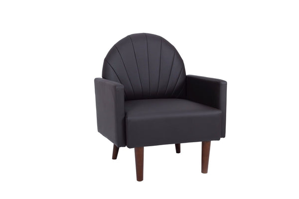 English Elm A Shell Shaped Pu Leather Accent Chair with Sculpted Back and Solid Wood Legs Dark Brown W2795P400013