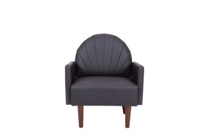 English Elm A Shell Shaped Pu Leather Accent Chair with Sculpted Back and Solid Wood Legs Dark Brown W2795P400013