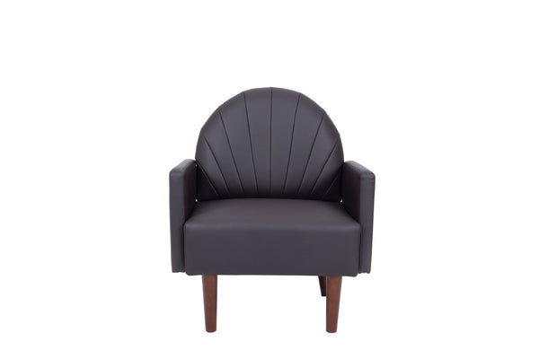 English Elm A Shell Shaped Pu Leather Accent Chair with Sculpted Back and Solid Wood Legs Dark Brown W2795P400013