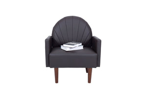 English Elm A Shell Shaped Pu Leather Accent Chair with Sculpted Back and Solid Wood Legs Dark Brown W2795P400013