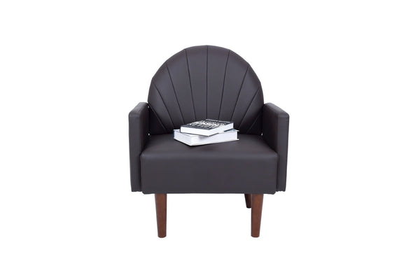 English Elm A Shell Shaped Pu Leather Accent Chair with Sculpted Back and Solid Wood Legs Dark Brown W2795P400013