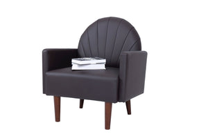 English Elm A Shell Shaped Pu Leather Accent Chair with Sculpted Back and Solid Wood Legs Dark Brown W2795P400013