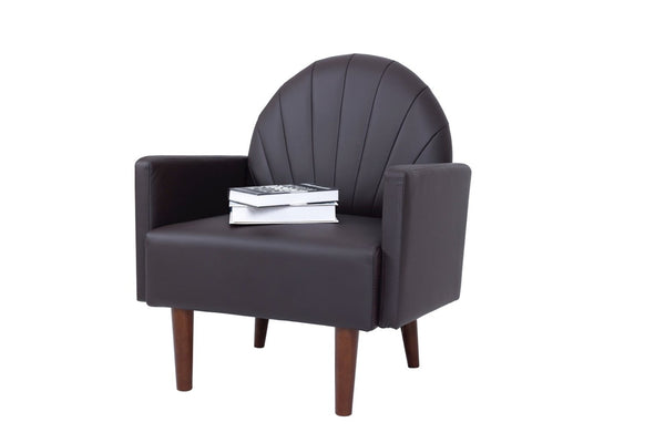 English Elm A Shell Shaped Pu Leather Accent Chair with Sculpted Back and Solid Wood Legs Dark Brown W2795P400013