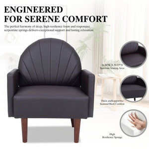English Elm A Shell Shaped Pu Leather Accent Chair with Sculpted Back and Solid Wood Legs Dark Brown W2795P400013