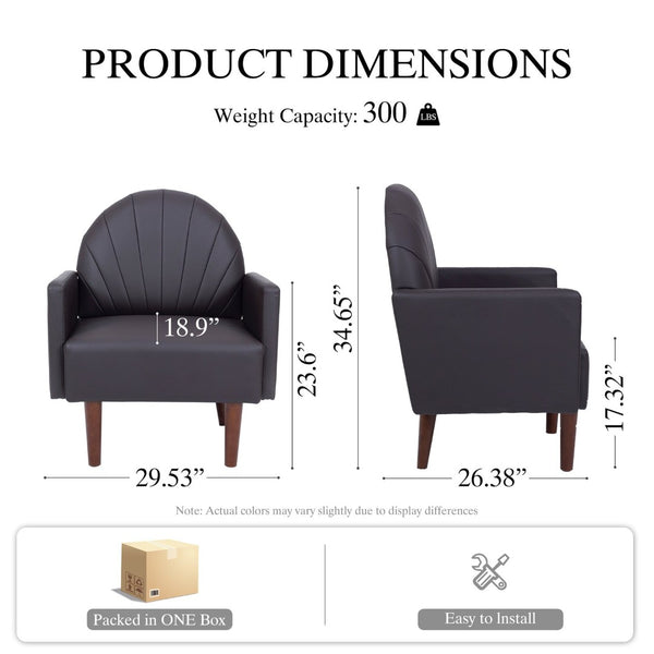 English Elm A Shell Shaped Pu Leather Accent Chair with Sculpted Back and Solid Wood Legs Dark Brown W2795P400013