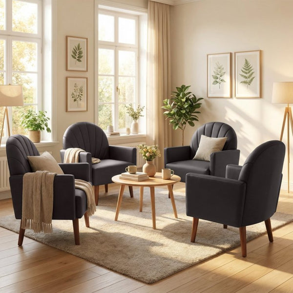 English Elm A Shell Shaped Pu Leather Accent Chair with Sculpted Back and Solid Wood Legs Dark Brown W2795P400013