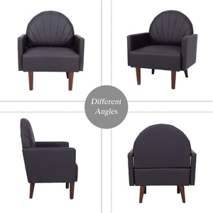 English Elm A Shell Shaped Pu Leather Accent Chair with Sculpted Back and Solid Wood Legs Dark Brown W2795P400013