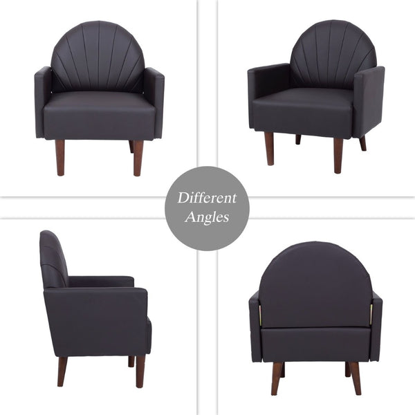 English Elm A Shell Shaped Pu Leather Accent Chair with Sculpted Back and Solid Wood Legs Dark Brown W2795P400013