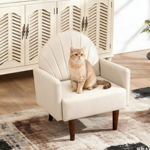 English Elm A Shell Shaped Pu Leather Accent Chair with Sculpted Back and Solid Wood Legs Khaki W2795P400014