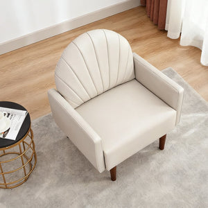 English Elm A Shell Shaped Pu Leather Accent Chair with Sculpted Back and Solid Wood Legs Khaki W2795P400014