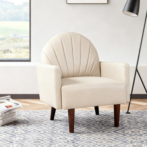 English Elm A Shell Shaped Pu Leather Accent Chair with Sculpted Back and Solid Wood Legs Khaki W2795P400014