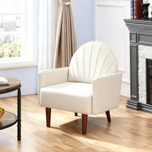 English Elm A Shell Shaped Pu Leather Accent Chair with Sculpted Back and Solid Wood Legs Khaki W2795P400014